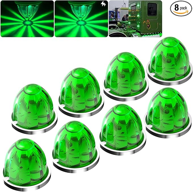 BJZ 8Pcs Green Watermelon LED Strobe+Constant Marker Lights Dual Function Watermelon-Shaped Side Marker Clearance Tail Top Cap Roof Lights for Trailer Truck Semi-Trailer Heavy-Duty Truck Bus Van