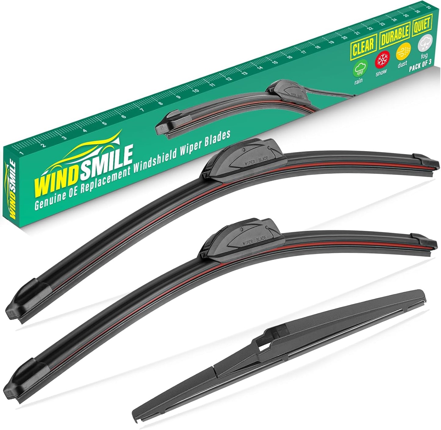26" 14" 12" Windshield Wiper Blades Replacement for Toyota Yaris 2007 2008 2009 2010 2011 Premium All Weather Front Rear Wipers Set - OEM Quality (Pack of 3)