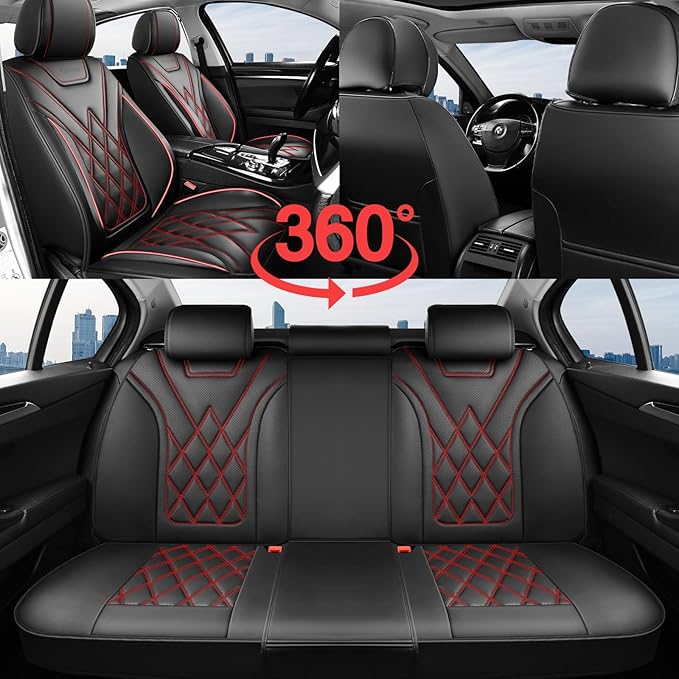 Fit RLX Car Seat Covers for Acura RLX 2013-2020 - Premium Leather, Waterproof, All-Weather, Airbag Compatible, Anti-Slip, Breathable, Easy Install, Seat Protectors, Full Set, Redline