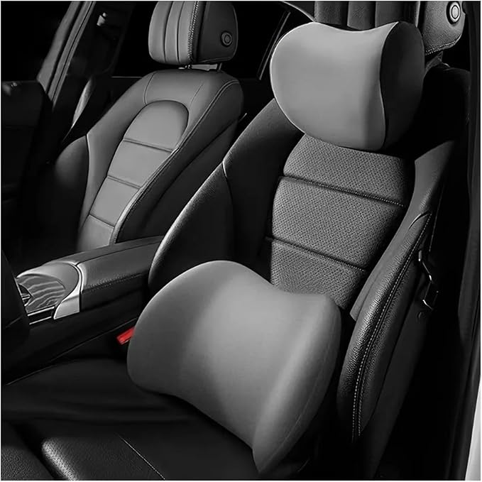 Memory Foam Car Neck Pillow - Soft fit for Seat Headrest & Lumbar Support Cushion(Grey Headrest 1PC)
