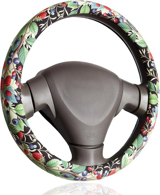 Botanical Berry Vine Steering Wheel Cover, Universal Fit,14.5-15 Inch (Botanical Berry Vine)