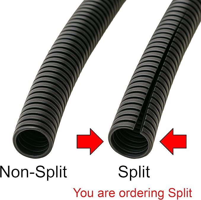 Electriduct Split Wire Loom Tubing Polyethylene Corrugated Flexible Conduit - 1/2" Nominal Size - 100 Feet - Red