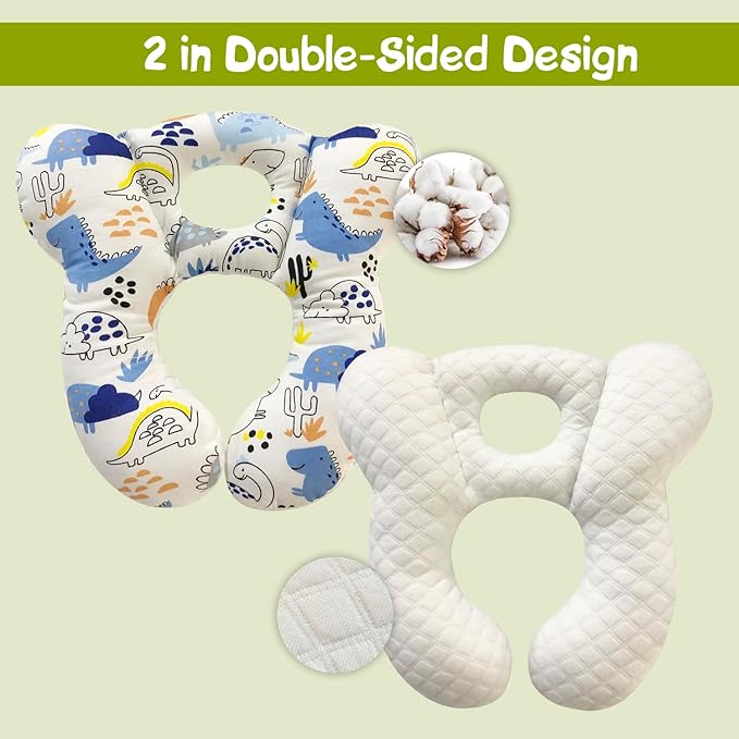 Baby Travel Pillow, Infant Kid's Cushion Soft and Skin Friendly for Car Seat, Pushchair and Stroller (Blue Dinosaur)