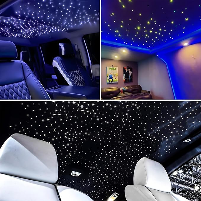AKEPO 6W Mini Size Twinkle RGBW Fiber Optic Lights, 600pcs 0.03in 9.8ft/3m APP Control Music Activated Fiber Optic Star Ceiling Light Kit for Car Headliner Star and Home
