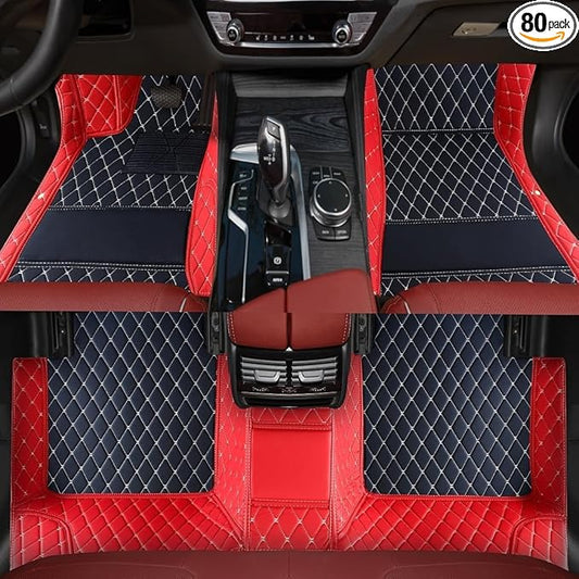 TREGOO All Weather Car Mats Custom Fit Non Slip Floor Mats for 1998-2025 Cars Personalized Leather Protection Pads Suitable for Men Women (Edge red, Middle Black, Beige)