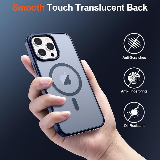 SUPFINE Magnetic for iPhone 14 Pro Case (Compatible with MagSafe) (Military Grade Drop Protection) Translucent Matte Shockproof Phone Case,Navy Blue