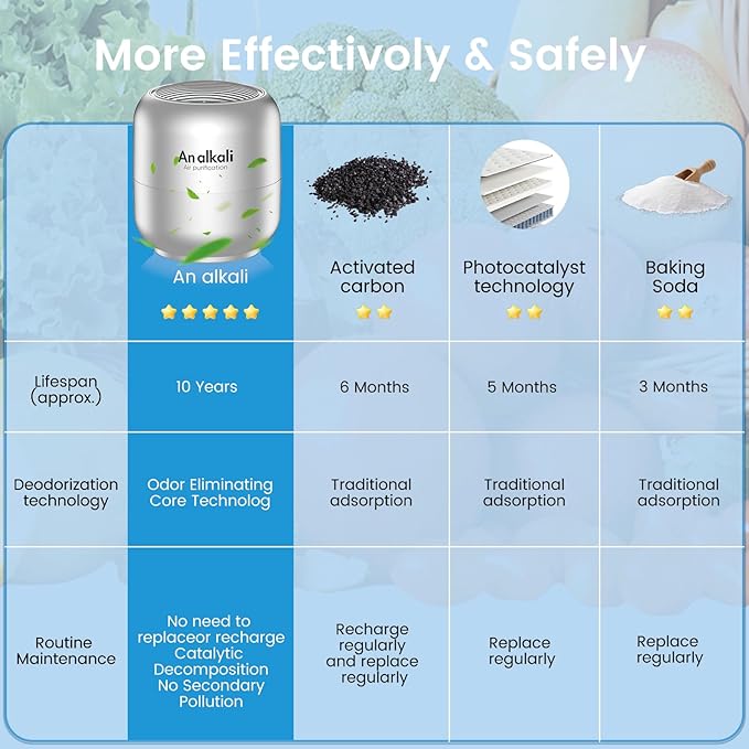 Fridge Deodorizer – 1 Pack Refrigerator Odor Eliminator, Lasts 10 Years, Chemical-Free Fresh Odor Eliminator Kit, More Effective Than Baking Soda, for Kitchen Appliances, Closet, Car, Pet Areas-Silver