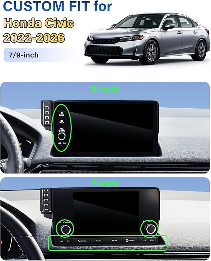 Car Phone Holder for Honda Civic 2022 2023 2024 2025 2026 Accessories 7/9-Inch Screen Fixed Clip, Automobile Cradles Magnetic Phone Mount Compatible with MagSafe, Strong Magnets Cell Phone Base
