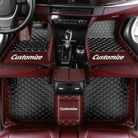 Custom Making Car Floor Mats for 90% Car Model Luxury Leather All Weather Waterproof Anti-Skid Full Coverage Liners (Black and Coffee)
