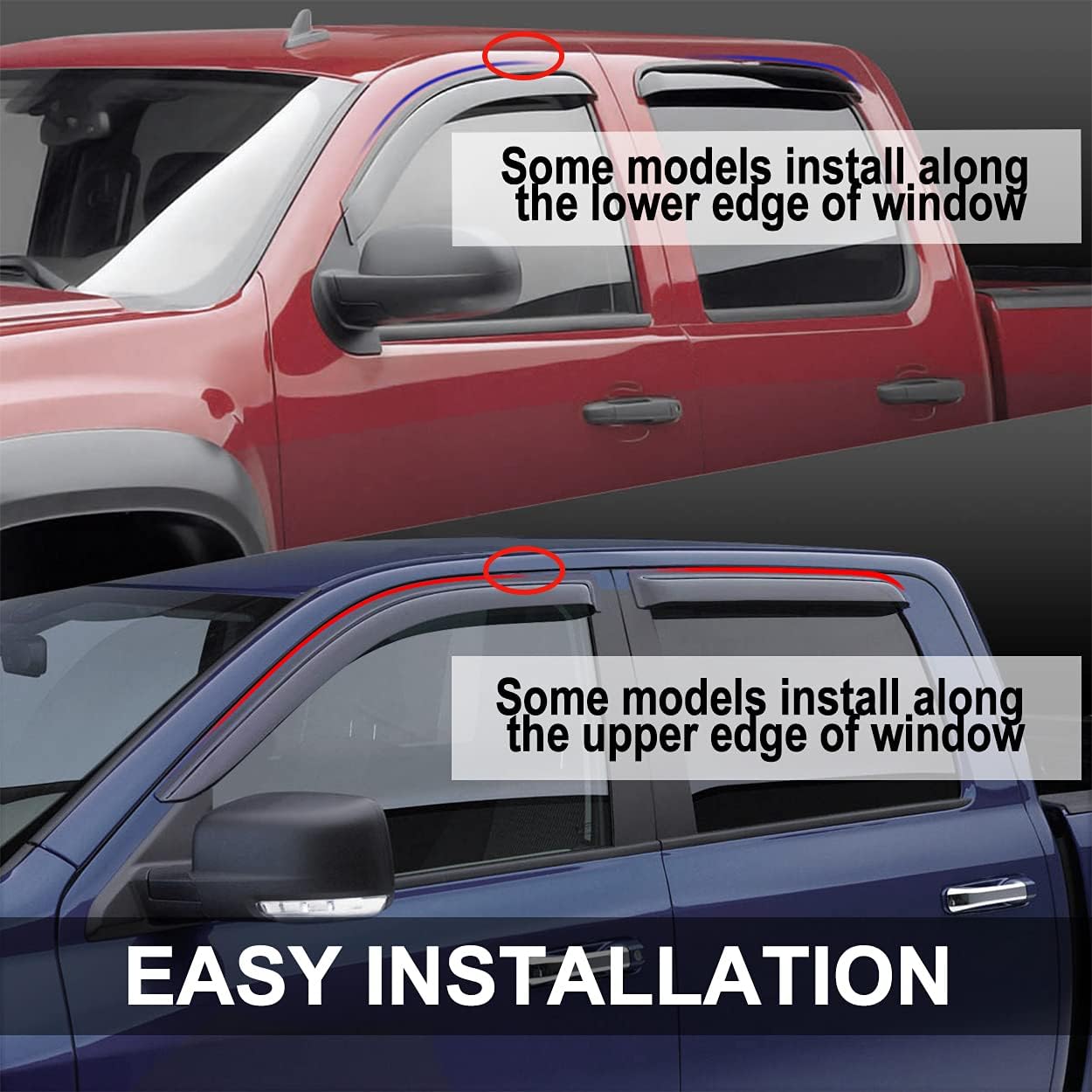 94738 Side Window Wind Deflector,4pcs Out-Channel Tape On Dark Smoke Nice Rain Guards Set, Window Visor fit for Ford F-150 2004-2014 Super/Extended Cab Only (Not Fit 2004 Heritage)