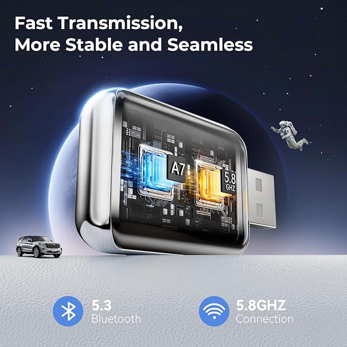 Wireless Carplay Adapter for iPhone, Convert Wired Car play to Wireless, 2 in 1 Plug and Play Mini CarPlay and Android Auto Adapter for iOS 10 Android 11 and Above, Cars with Built-in Carplay (Silver)