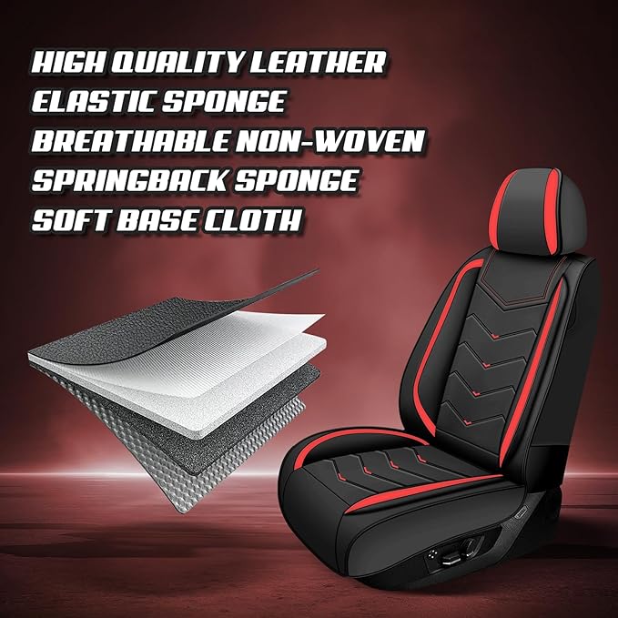 Car Seat Covers for Cadillac CTS 2003-2019, Premium Nappa Leather Car Seat Cover, Stylish Sport Seat Covers， Automobile Seat Cover Sets.(Luxury 2 Seats/Black Red)