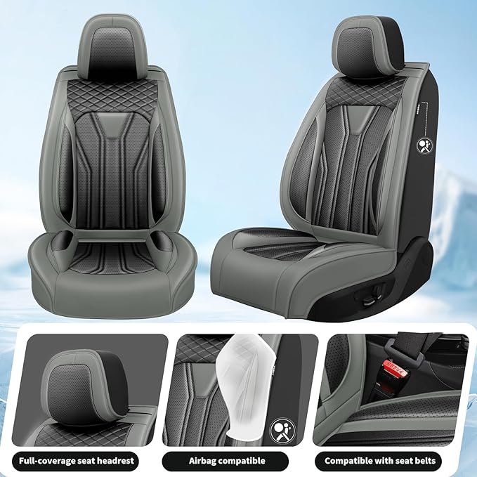 Fit Rogue Car Seat Covers Compatible with Nissan Rogue 2011-2025 2026 - Full Set Premium Leather， Waterproof Breathable， All-Weather Seat Cushion Protecto&Airbag Compatible （Gray & Black