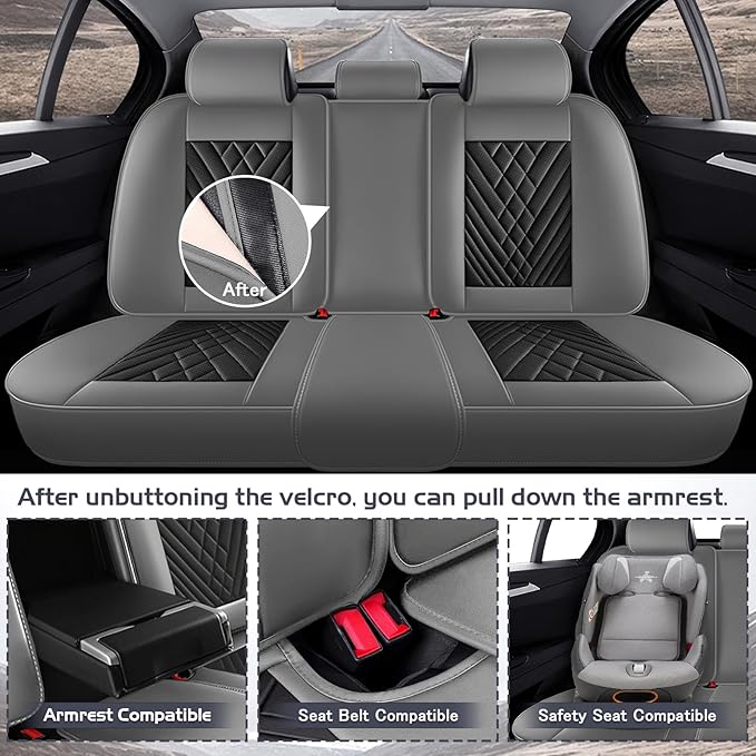 Truck Seat Covers for GMC Sierra 3500 2007-2026, Waterproof Premium Leather Full Coverage Car Seat Cover, Muscle Sport Style Auto Interior Seat Cover Sets (Full Set/Gray Black)