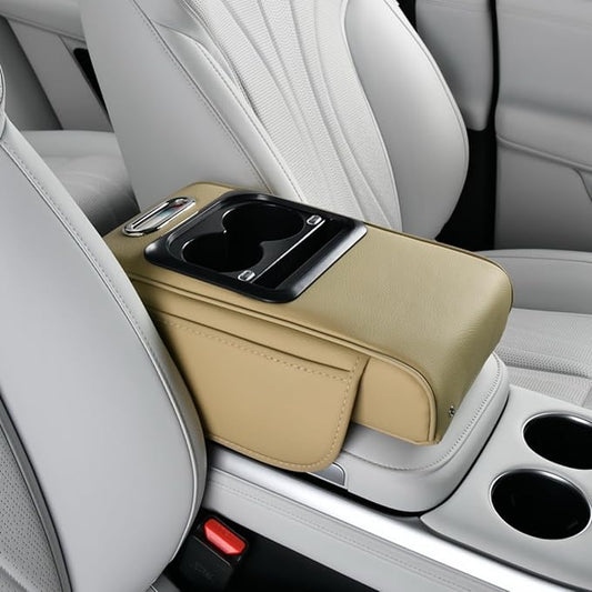 Armrest Box Pad for Car w/Type-C Charging Interface, Car Center Console Cover w/Cup Holder, Interior Car Accessories (Beige)