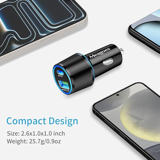 67.5W Car Charger USB C Super Fast Charging, 45W USBC & QC3.0 Port Plug for iPhone 17 Pro Max/Air/16/15/iPad, Samsung S26/S25 Android Cell Phone, Dual 12V Cigarette Lighter Adapter + 5 ft Type C Cable