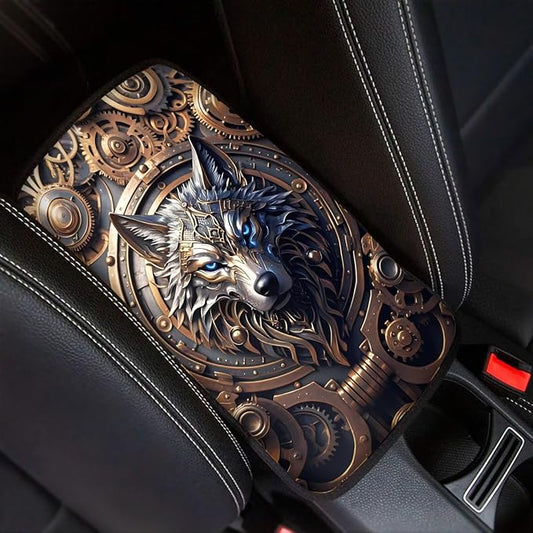 Wolf Print Armrest Cover Pad for Car Non Slip Decorative Center Console Cushion Scratch Proof Car Armrest Box Protector Cover