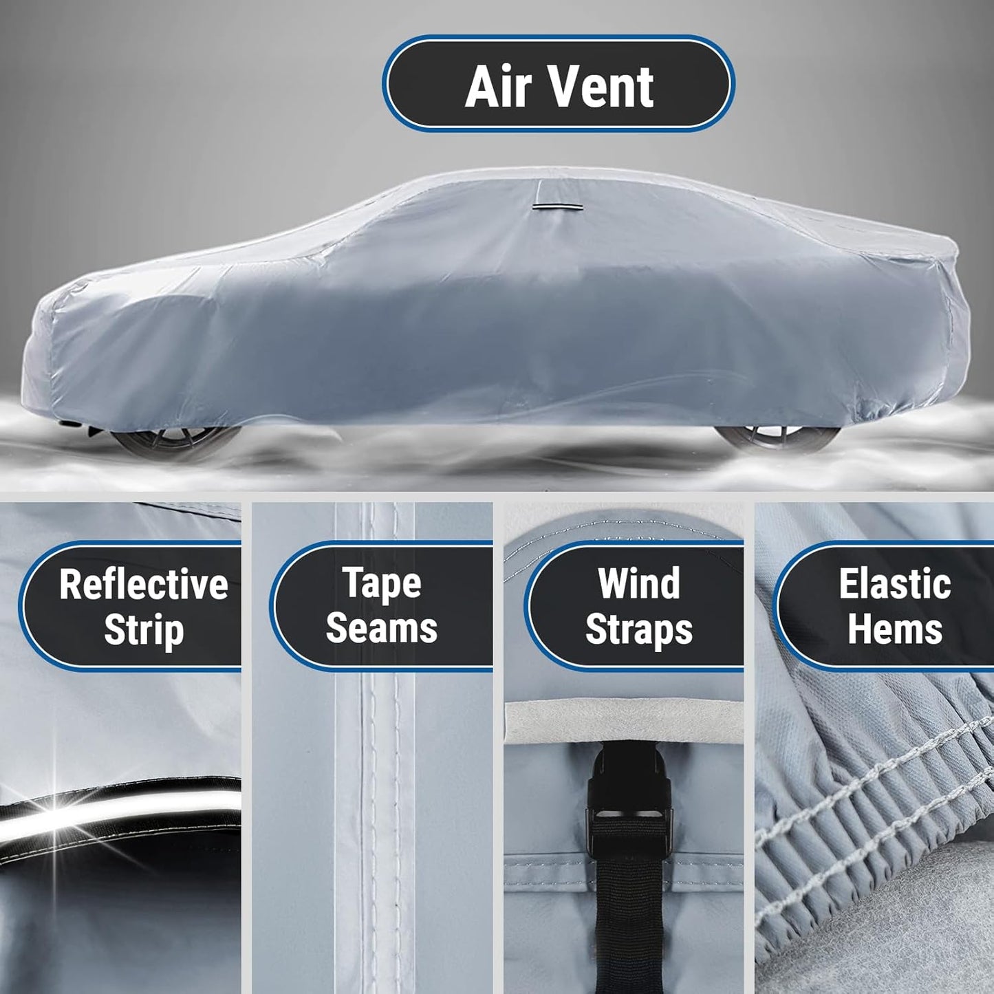 iCarCover Custom Car Cover for Pontiac Sunbird 2-Door, 4-Door (1983-1987) Waterproof All-Weather Rain Snow UV Sun Protector Full Exterior Indoor Outdoor Car Cover (Stripe - Gray/Black)