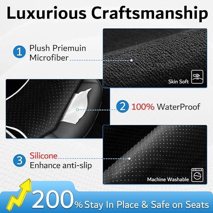 Premium Microfiber Towel Tesla Model Y Juniper/3 Seat Covers, Waterpooof | Sweatproof | Machine Washable | Non-Slip, Seat Protector for Tesla Model 3/Y 2016-2026 Interior Accessories - (2Pack, Black)