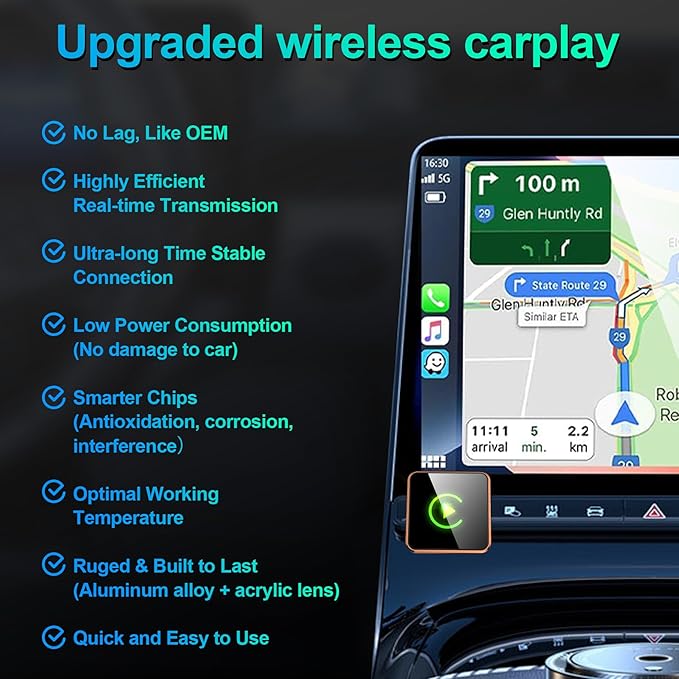 Wireless CarPlay Adapter 2026 Upgraded, 2-in-1 Adapter Converts Wired to Wireless Dongle, 5GHz WiFi Auto-Connection, Plug & Play for Cars with Factory Wired CarPlay/Android Auto (Orange)
