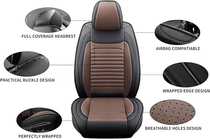 Car Seat Covers Full Set Fit for Toyota Corolla Cross 2021-2025,2026, Premium Faux Leather Car Seat Protector,Breathable Anti-Slip Full Wrapping Edge Seat Covers(Black&Brown,Full Set)