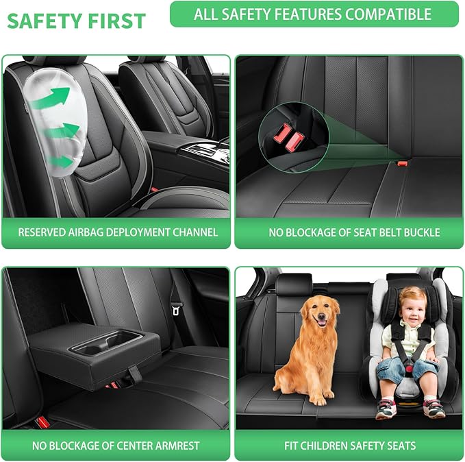 Fit Camry Car Seat Covers for Toyota Camry 2012-2024 2025 2026 -Upgraded Premium Waterproof & Breathable Leather,Airbag Compatible,All-Weather Seat Cushion Protector,Full Set,Black-Grey