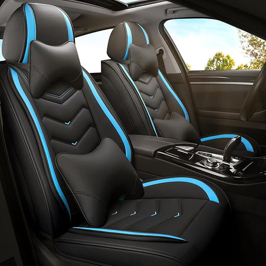 Car Seat Covers for KIA Sedona 2003-2021, Premium Nappa Leather Car Seat Cover, Stylish Sport Seat Covers， Automobile Seat Cover Sets.(Luxury 2 Seats/Black Blue)