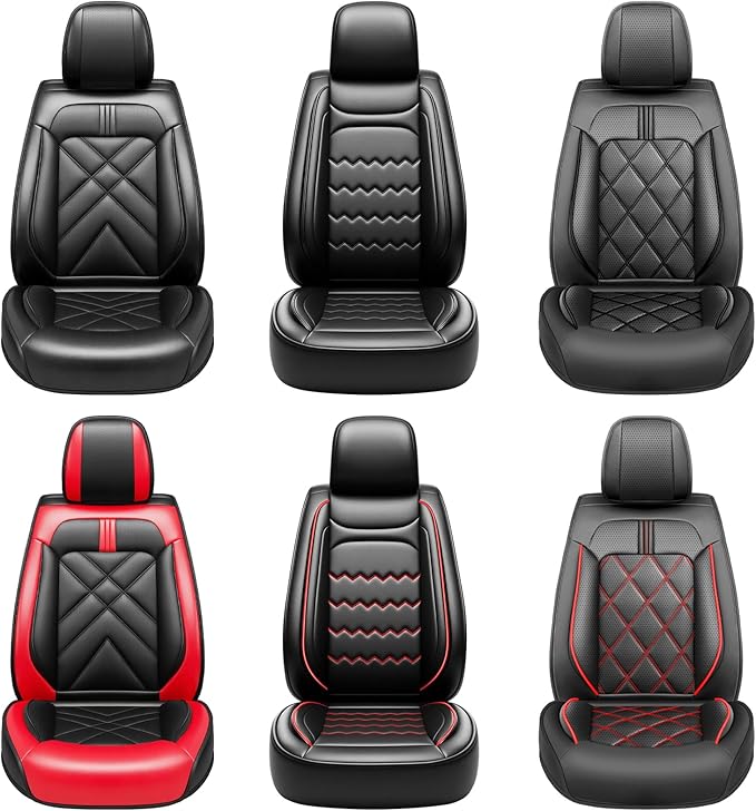 CX-3 Car Seat Covers Fit for Mazda CX-3 2016-2021, Full Coverage Premium Leather Waterproof Breathable Seat Covers, Automotive Seat Protectors, Airbag Compatible(2 Front Seats, Black & Red)