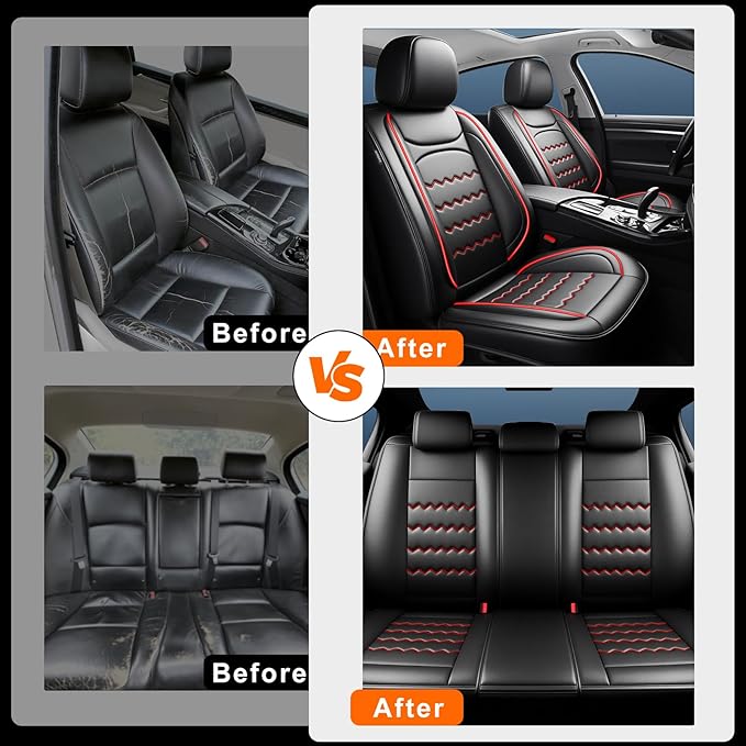 CX-3 Car Seat Covers Fit for Mazda CX-3 2016-2021, Full Coverage Premium Leather Waterproof Breathable Seat Covers, Automotive Seat Protectors, Airbag Compatible(Full Set Seats, Black & Red)