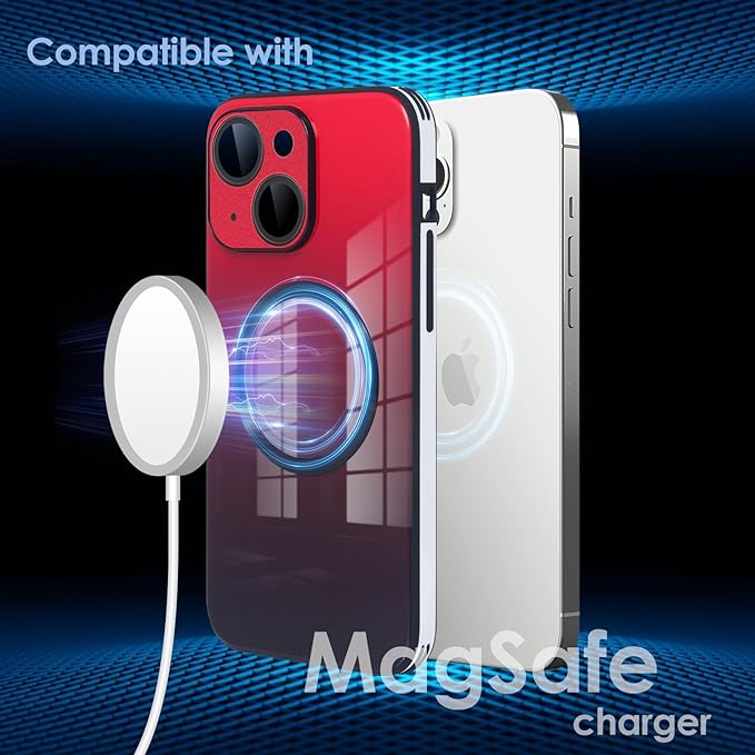 Guppy Compatible with iPhone 14 Plus with MagSafe Case, Magnetic Gradient Case with MagSafe Charging, Gradient Glass Back Cover with Lens Film-Black