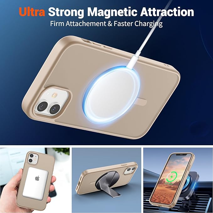SUPFINE Magnetic for iPhone 12 Case/iPhone 12 Pro Case (Compatible with MagSafe)(Military Grade Drop Protection) Slim Translucent Matte with Anti-Fingerprint Phone Case,Desert Gold