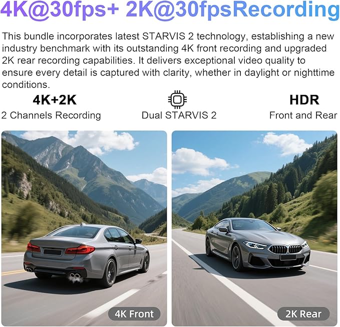 Mangoal 4K Front & 2K Rear 2 Channel HDR Dash Cam, Dual STARVIS 2 IMX678 IMX675, Fit for Ford Bronco 2021 2022 2023 2024 2026(Model A), 5GHz WiFi, GPS, Support 512GB Max(Additional Purchases)