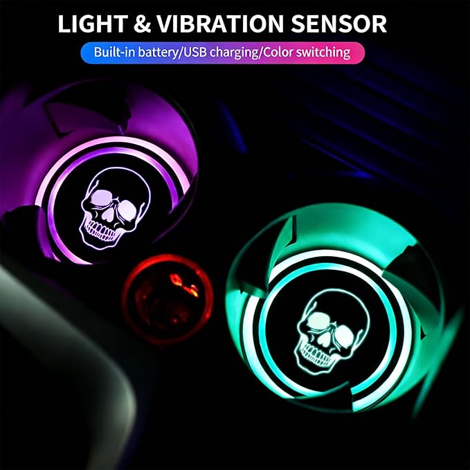 Ladybug LED Cup Holder Lights for Car,2Pcs LED Light Up Cup Holder Coasters with USB Charging 7 Colors 3 Modes,Waterproof Interior Atmosphere Lamp,Car Decor Accessories Ladybug Gifts for Women Men