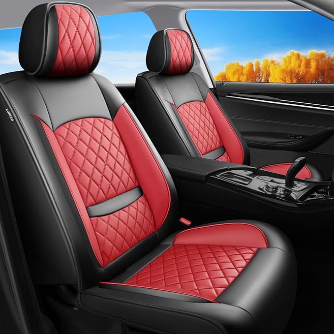 Fit TSX Car Seat Covers for Acura TSX 2003-2014 - Premium Leather, Waterproof, All-Weather, Airbag Compatible, Anti-Slip, Breathable, Easy Install, Seat Protectors, Full Set, Red