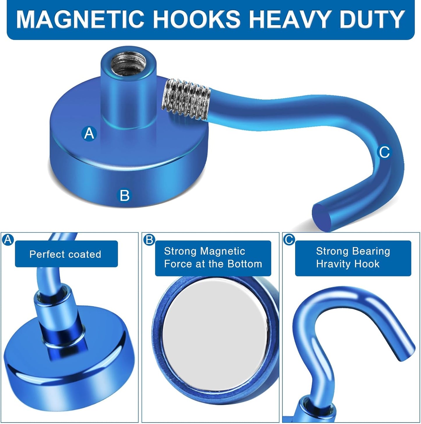 LOVIMAG Cruise Essentials, 150Lbs Cruise Door Magnets, Blue Magnet Hooks for Cruise Cabin Strong Magnetic Hooks for Hanging, Refrigerator, Celling -6 Pack