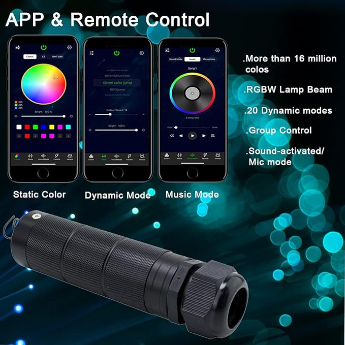 AZIMOM Car Use 6W RGBW Mixed295pcs 9.8ft Fiber Optic Lights Starlight Ceiling Light Kit End Glow Optic Cable Music Mode APP Remote Sensory Lighting Indoor Home Headliner Decoration