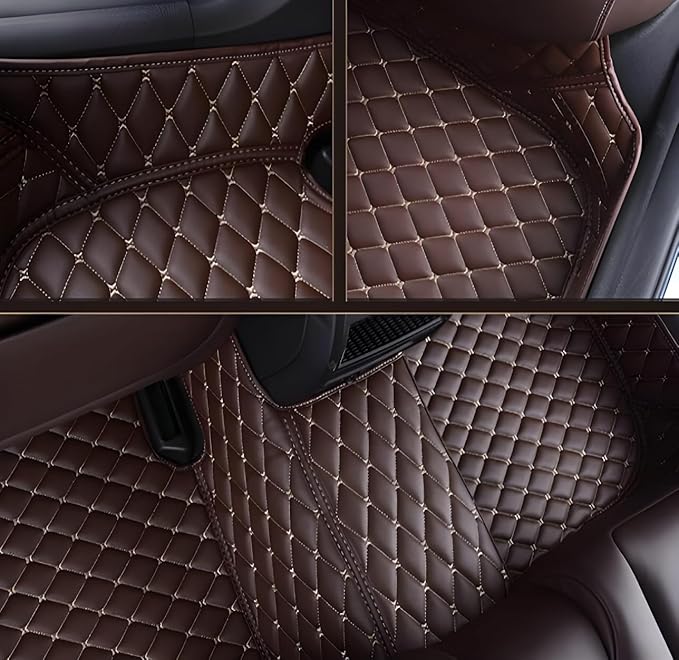 Customize Car Floor Mats for 99% Sedan SUV Sports Car All Weather Leather Full Coverage Waterproof Non-Slip Vehicle Lining Pads (Black White Stitching)