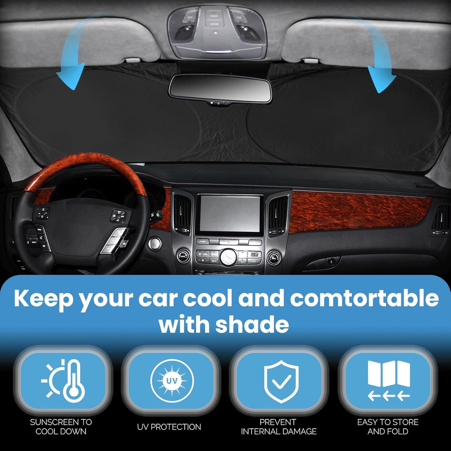 Custom Fit Venza Windshield Sunshade for 2021 2022 2023 2024 2025 Toyota Venza, LE, XLE, Limited, SUV Accessories Front Window 210T Reflective Shield Cover for Windshield Sun Visor Protector Blocks UV