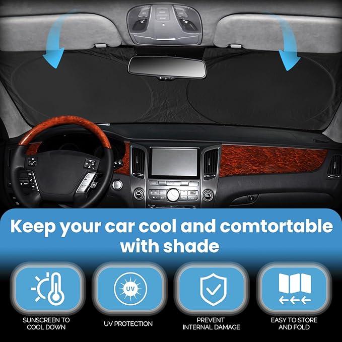 Custom Fit XC90 Windshield Sunshade for 2016 2017 2018-2024 2025 2026 Volvo XC90 SUV Interior Accessories Front Window Shield 210T Silver Coating Cover for Windshield Sun Visor Protector Blocks UV