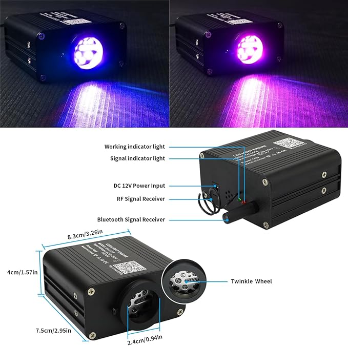 AZIMOM 16W Twinkle & Sound Activate 600pcs*0.03in*13.1ft Fiber Optic Starlight Headliner Kits+RGB Meteor Shooting Star,APP& Remote Control Light Engine End Glow Fiber Strands Home Car Ceiling Décor