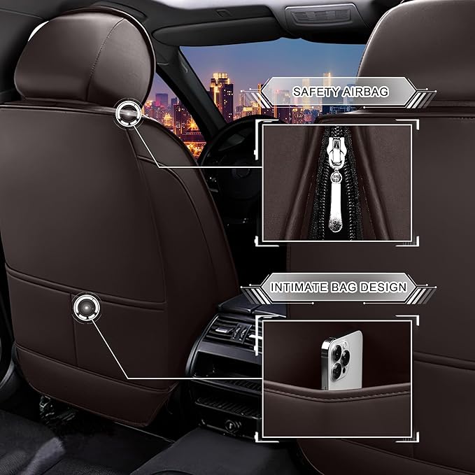 CTDS Car Seat Covers for Hyundai Kona 2018-2026, Stylish Sport Seat Cover, Premium Nappa Leather Car Seat Cover. Automobile Seat Covers Sets.(Luxury 5 Seats/Coffee Color)