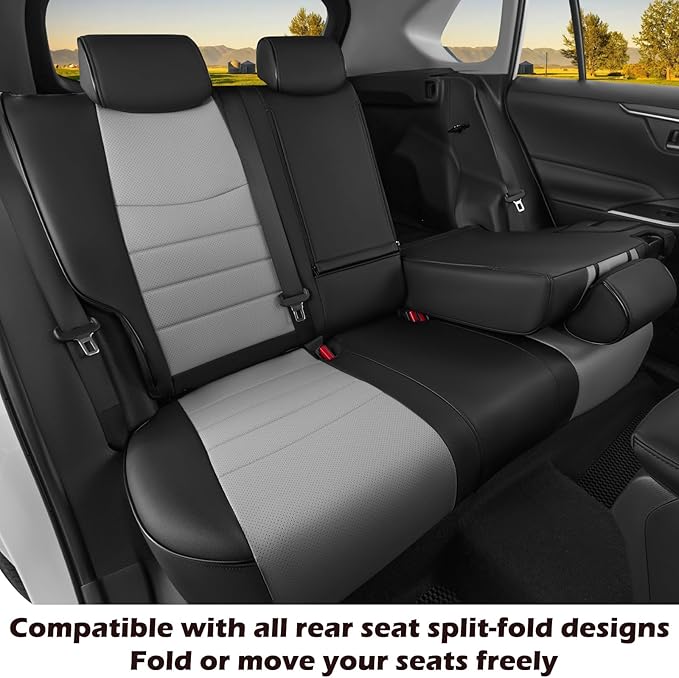 HKZ Fit RAV4 Car Seat Covers Set for 2019 2020 2021 2022 2023 2024 2025 Toyota RAV4 LE,XLE,XLE Premium,Limited - 5 Seats Full Set Leather(Black/Gray)