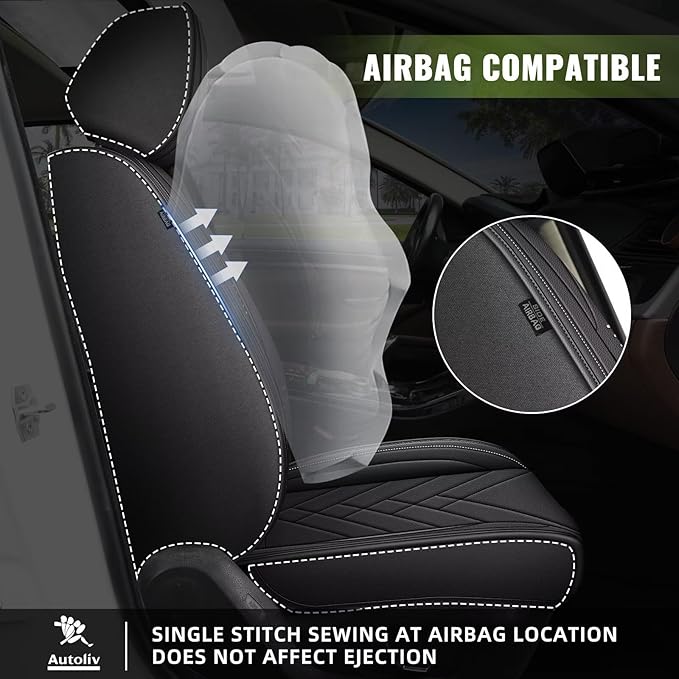 AOMSAZTO Front Seat Covers Fit for GMC Yukon 2020-2026: Faux Leather Automotive Seat Covers Waterproof Vehicle Seat Cushion Protector Car Interior Covers(2 Seat Black)