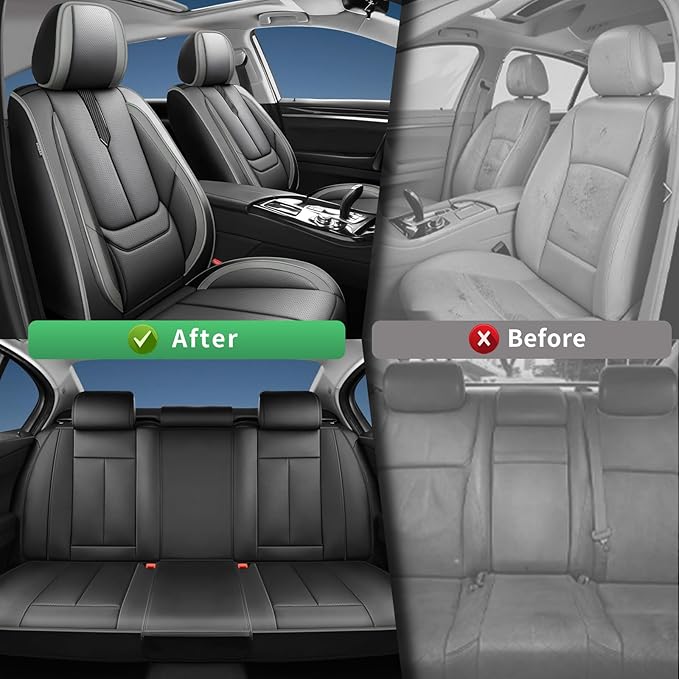 Fit Avalon Car Seat Covers for Toyota Avalon 2001-2024 2025 2026 -Upgraded Premium Waterproof & Breathable Leather,Airbag Compatible,All-Weather Seat Cushion Protector,2 Front/Black-Grey