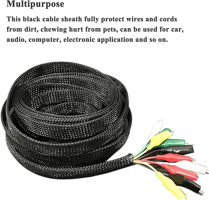 25ft - 1/8 Inch Cable Management Sleeve Protector,Wire Loom PET Expandable Wire Sleeving for Office TV Computer Home Theater Engine Bay Cord Organizer,Protect Cables from Pet Cat Dog Chewing,Black