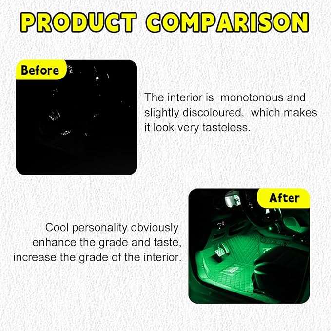Car LED Strip Light, 48 LEDs RGB Neon Interior Atmosphere Lights, 12V Under Dash Ambient Night Light, USB Port Auto Interior Decorative Lamp, Universal Car Accessories (Green)