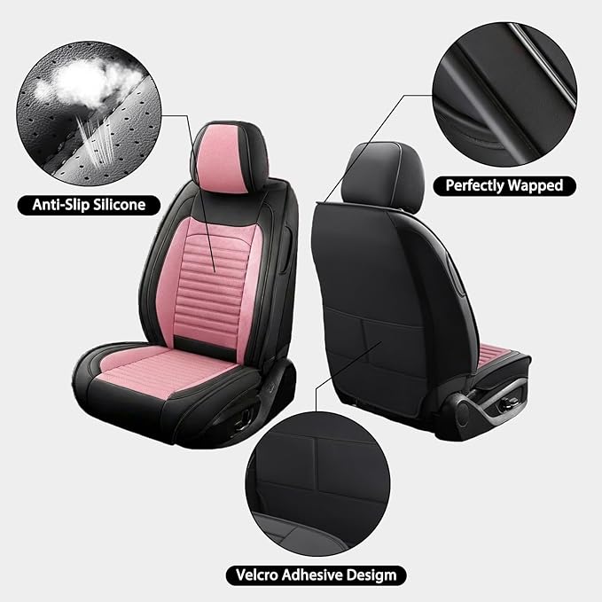Car Seat Covers Full Set Fit for Toyota RAV4 Hybrid 2016-2025,2026, Premium Faux Leather Car Seat Protector,Breathable Anti-Slip Full Wrapping Edge Seat Covers(Black&Pink,Full Set)