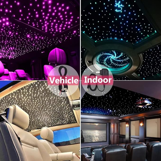 Starlight Headliner Kit 400 Strands 0.03in 9.8ft Fiber Optic Light Car Ceiling Roof Lighting 12V 6W RGBW Sound Activate APP/Remote Control for Car Room