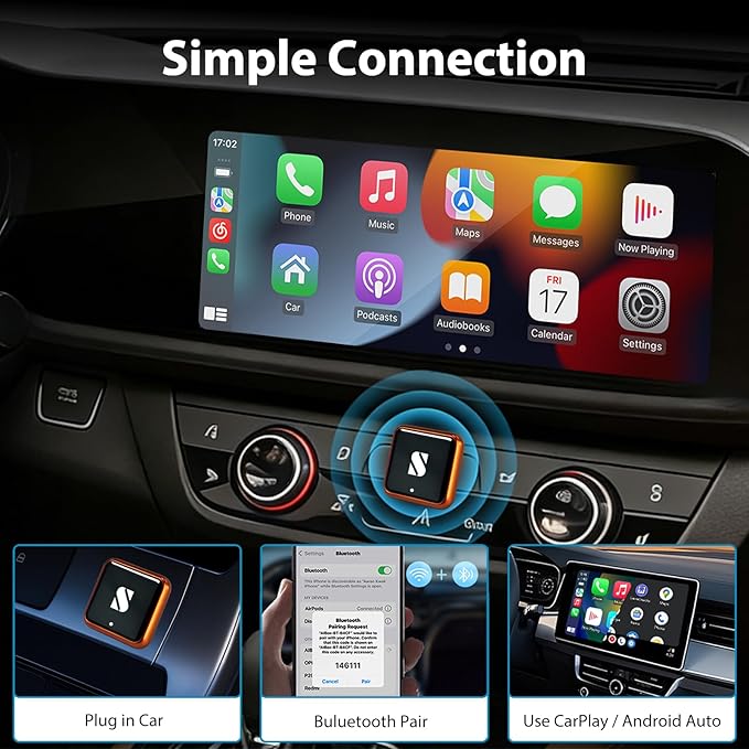 Sunweyer Wireless CarPlay Adapter & Android Auto Wireless Adapter, for Apple CarPlay, USB Bluetooth Dongle for iPhone & Android, Plug & Play Car Play Wireless Adapter 2026