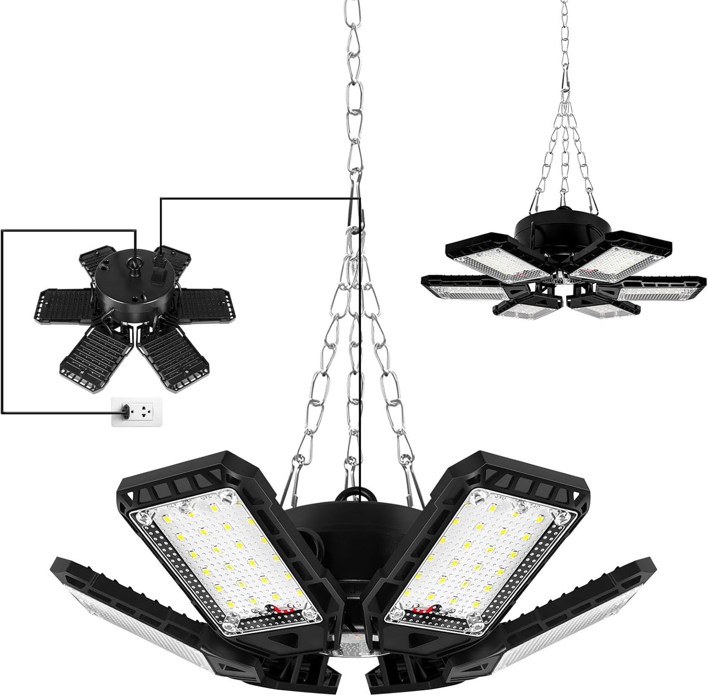 LED Garage Lights 4 Pack -180W, 18000LM 6500K Led Shop Light with 6+1 Deformable Panels, Basement Barn Light Garage Ceiling Lights, E26/E27 for Garage, Warehouse, Shop, Basement